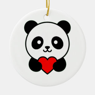 Décoration En Céramique Panda Mignon Tenant un Cœur Rouge Minimaliste
