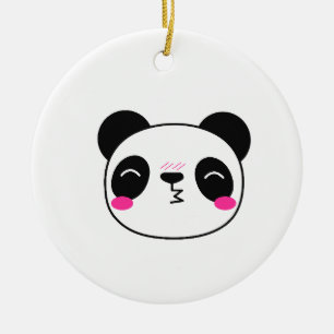 Décoration En Céramique Panda Rougissant Timide Visage Bisou