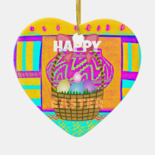 Décoration En Céramique Panier de Pâques et d'Oeufs inspirés de l'Afrique 