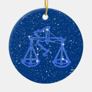 Décoration En Céramique Panneau Libra Zodiac avec étoiles sur Bleu Profond