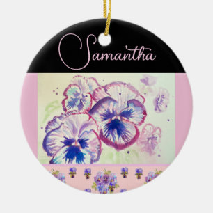 Décoration En Céramique Pansies rose Pansy Aquarelle Fleurie art