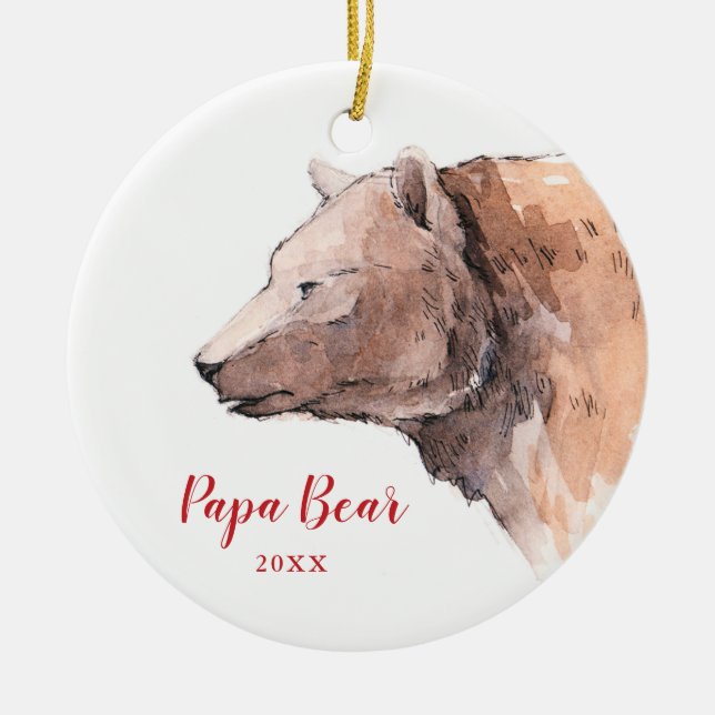 Décoration En Céramique Papa Bear Aquarelle Drôle papa personnalisé (Devant)
