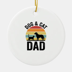 Décoration En Céramique Papa Chien et Chat Vintage T-Shirt pour Amoureux d