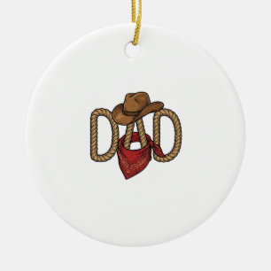 Décoration En Céramique Papa Cowboy Corda Chapeau Bandana Gravure Vintage 