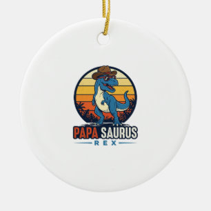 Décoration En Céramique Papa Saurus Rex Cowboy Dinosaure Vintage T-Shirt_1