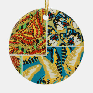 Décoration En Céramique Papillon Art Déco Jaune et Turquoise Vibrants