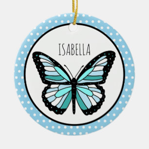 Décoration En Céramique Papillon bleu Polka point personnalisé Noël