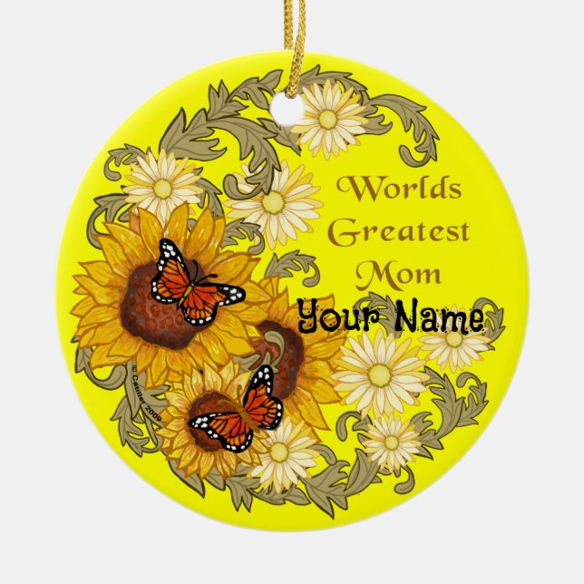 Décoration En Céramique Papillon Tournesol personnalisé maman (Devant)