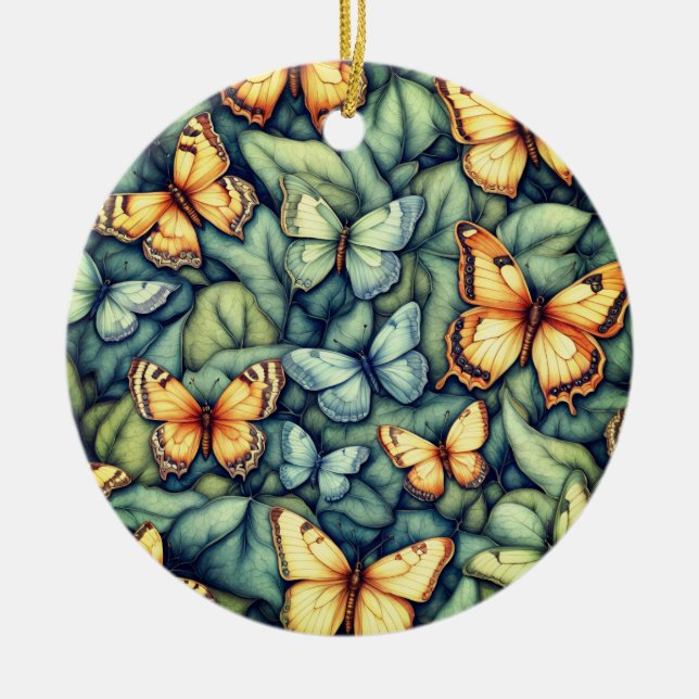 Décoration En Céramique Papillons Motif Bleu Vert Jaune (Devant)
