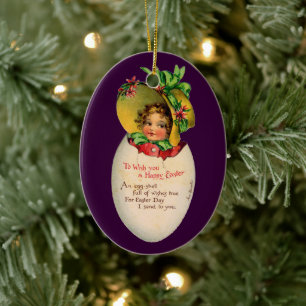 Décoration En Céramique Pâques victoriennes, Vintage fille avec Bonnet dan