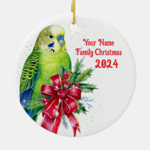 Décoration En Céramique Parakeet Christmas Bow