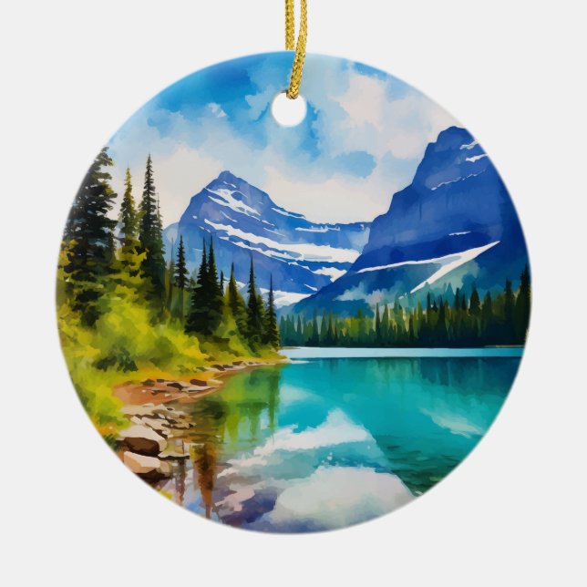 Décoration En Céramique Parc national du Glacier Montana Aquarelle (Devant)