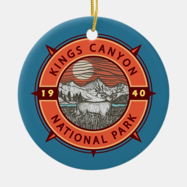 Décoration En Céramique Parc national Kings Canyon Mule Deer Retro Compass (Devant)