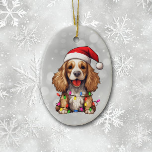 Décoration En Céramique Parti Cocker Spaniel enveloppé dans les lumières d