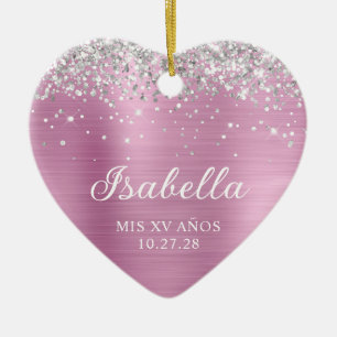 Décoration En Céramique Parties scintillant argent Rose clair rose Mis XV 