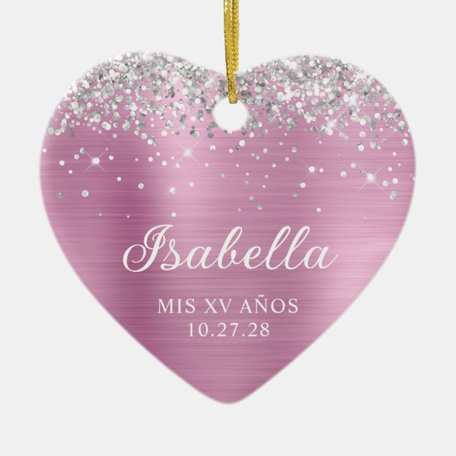 Décoration En Céramique Parties scintillant argent Rose clair rose Mis XV  (Devant)