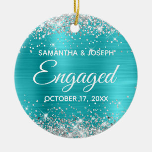 Décoration En Céramique Parties scintillant d'argent Turquoise Blue Foil E