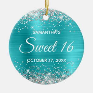 Décoration En Céramique Parties scintillant d'argent Turquoise Blue Foil S