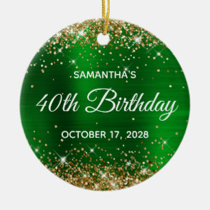 Décoration En Céramique Parties scintillant d'or Emerald Green Foil 40e an