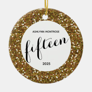 Décoration En Céramique Parties scintillant d'or personnalisée 15e anniver