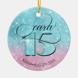 Décoration En Céramique Parties scintillant et brillant Quinceanera Turquo
