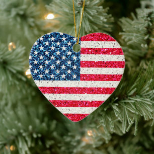 Décoration En Céramique Parties scintillant Heart Patriotic American USA F