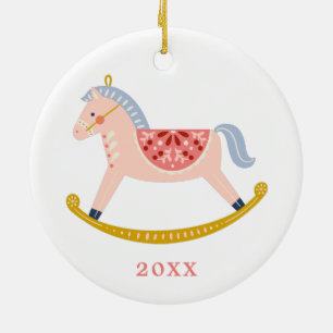 Décoration En Céramique Pastel Pink Vintage 1er Noël Rocking Horse