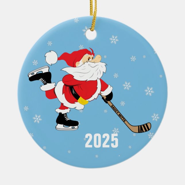 Décoration En Céramique Patinage Hockey Père Noël Année de Noël (Devant)