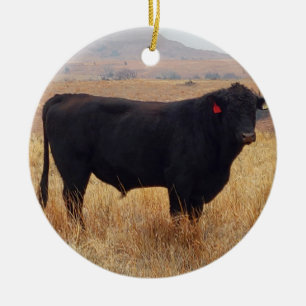 Décoration En Céramique Pâturage de Steer Black Angus avec son troupeau