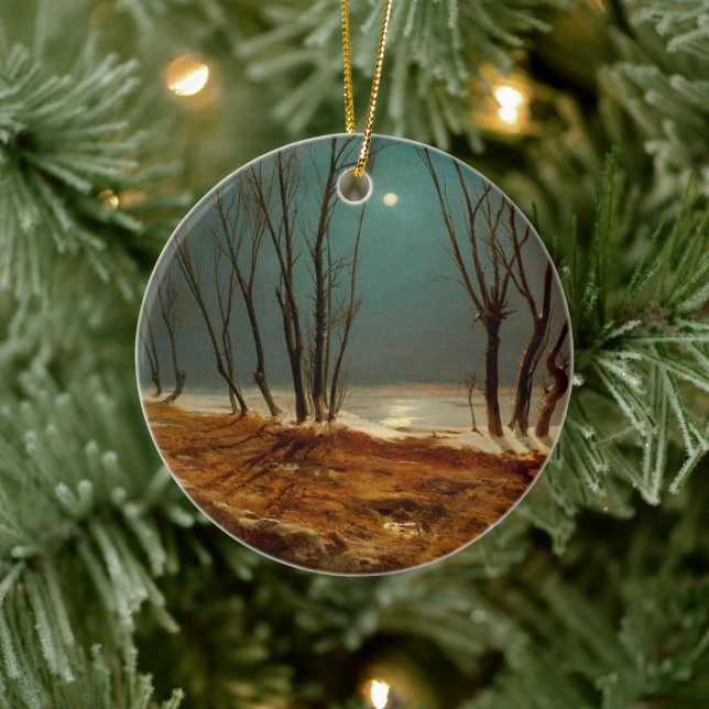 Décoration En Céramique Paysage en hiver au clair de lune par Carl Blechen (Arbre)