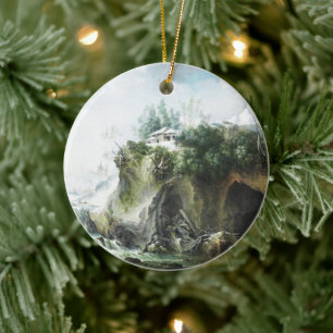 Décoration En Céramique Paysage fluvial en hiver, Francesco Foschi