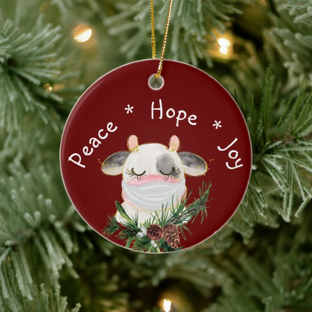 Décoration En Céramique Peace Hope Joy Masqué Cow (Arbre)