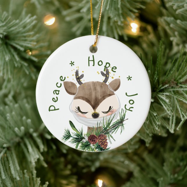 Décoration En Céramique Peace Hope Joy Reindeer masqué (Arbre)