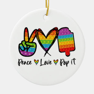 Décoration En Céramique Peace Love Pop It Ornaments, Rainbow Pop It