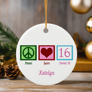 Décoration En Céramique Peace Love Sweet 16 mignon 16e anniversaire Custom