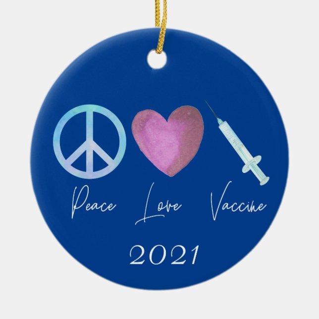 Décoration En Céramique Peace Love Vaccine Covid 2021 (Devant)