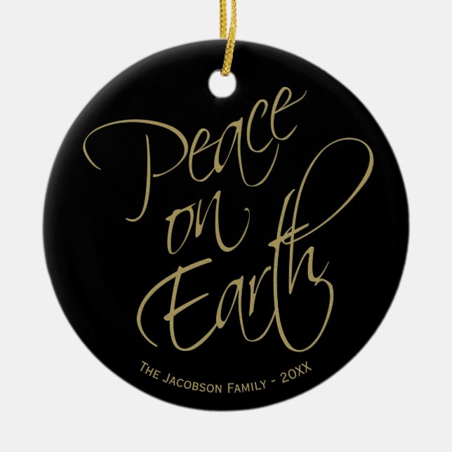 Décoration En Céramique Peace On Earth Elegant Gold & Black Holiday Photo (Devant)