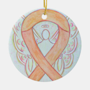 Décoration En Céramique Peach Awareness Ribbon Angel Custom Art Ornaming