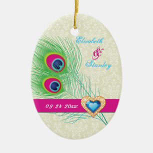 Décoration En Céramique Peacock plumes bijou coeur mariage Enregistrer la