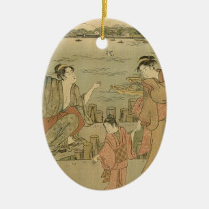 Décoration En Céramique Pêcheurs Japonais