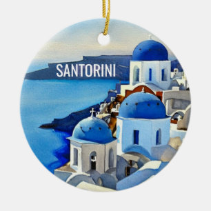 Décoration En Céramique Peinture aquarelle de Santorin Grèce