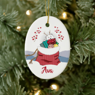 Décoration En Céramique Peinture de l'ours polaire en Père Noël l'ornement