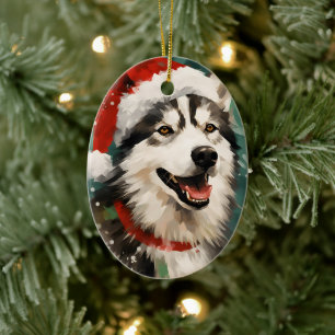 Décoration En Céramique Peinture de Noël Husky
