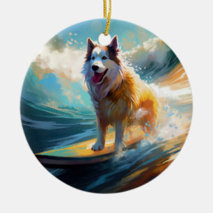 Décoration En Céramique Peinture de surf de plage de Malamute d'Alaska