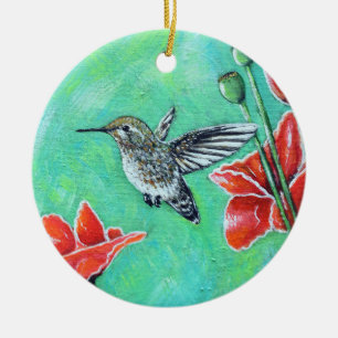 Décoration En Céramique Peinture des colibris et des pavots