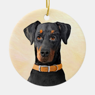 Décoration En Céramique Peinture Doberman Pinscher non rognée Art original