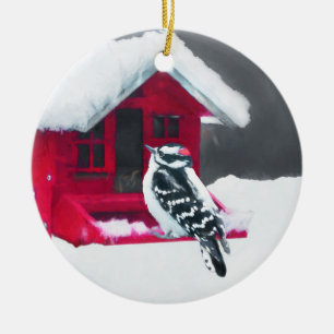 Décoration En Céramique Peinture Downy Woodpecker - Art original pour oise