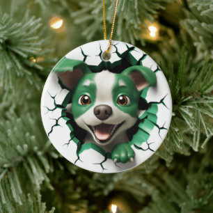 Décoration En Céramique Pékin de chien vert et blanc