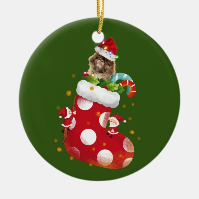 Décoration En Céramique Pekingese Avec Chaussure (Devant)