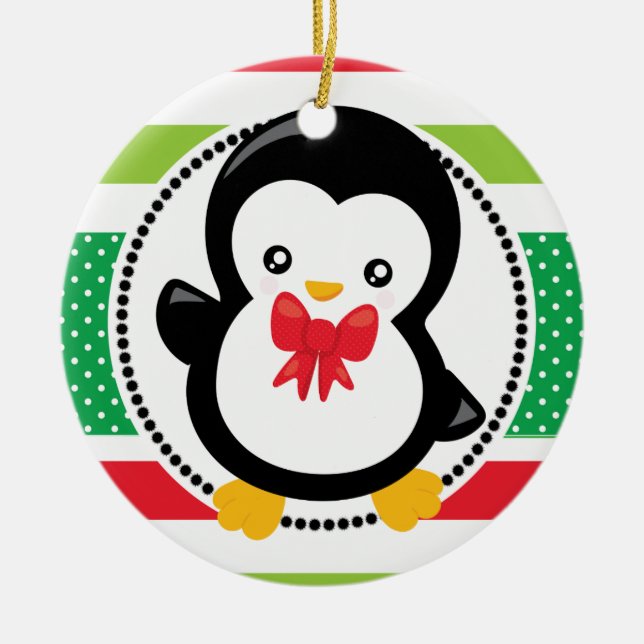Décoration En Céramique Penguin Noël Bow vacances personnalisées (Devant)